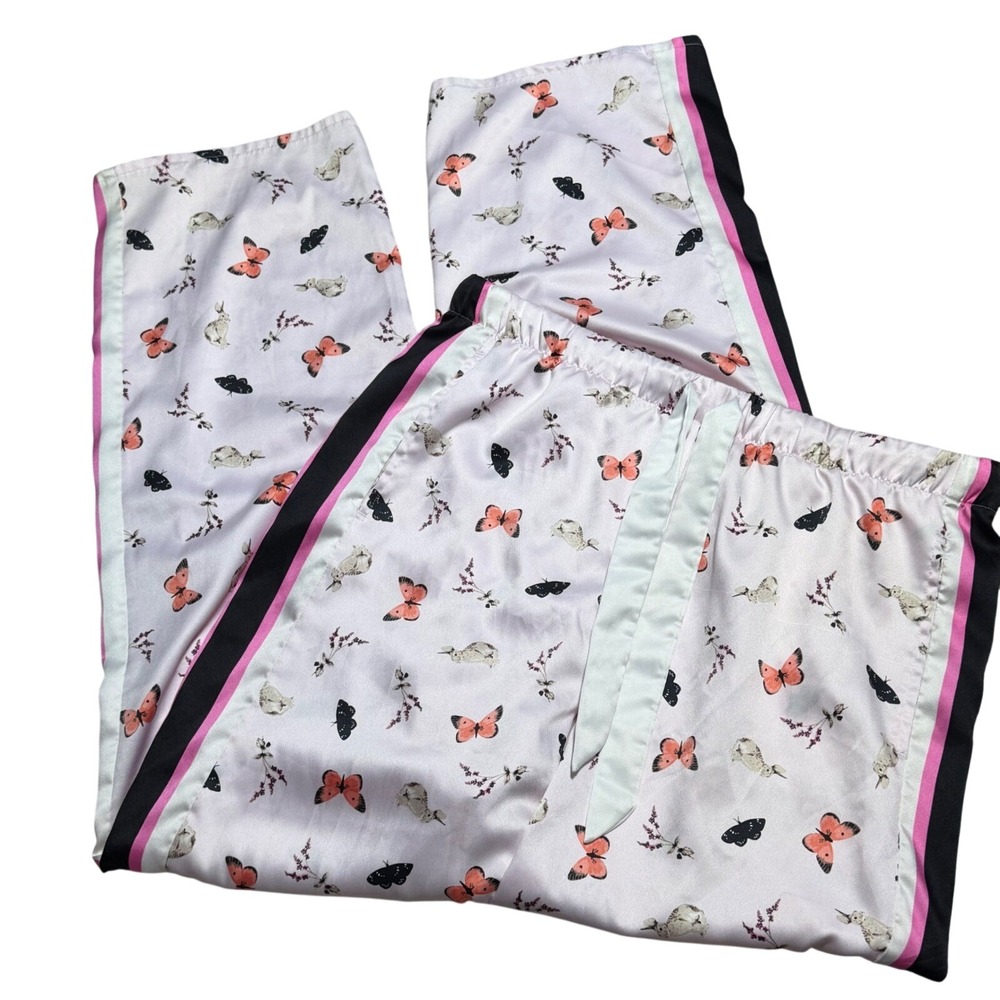 Victoria's Secret Women M Satin Pajama Pant Wide Leg Butterfly Rabbit Lounge
